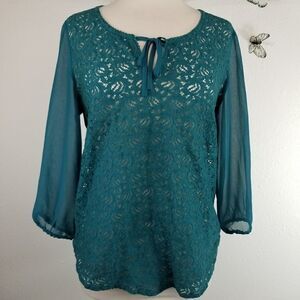 Lucky brand teal green lace tunic